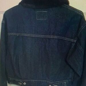 Dark Denim Jacket with Black Fur Collar